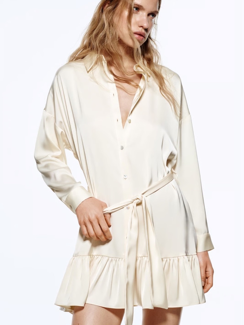 Zara Cream Button-Front Mini Shirt Dress